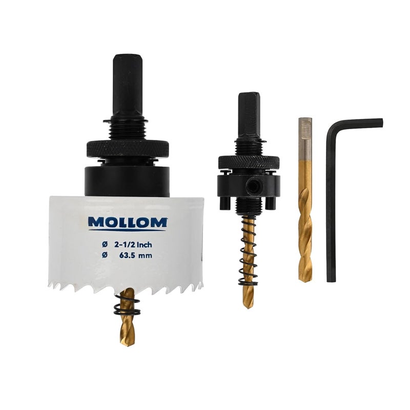 Mollom (63.5mm | 2-1/2") HSS M42 with 8% Cobalt BI-Metal Hole Saw with 2 Pilot Drill Bits & Arbor Smooth Cutting for PVC,Drywall,Wood,Plastic,Gypsum Board,Rubber - Image 1